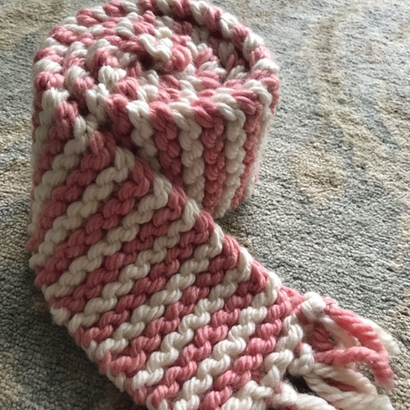 Handmade Accessories - Handmade Chunky Pink and Cream Knit Scarf